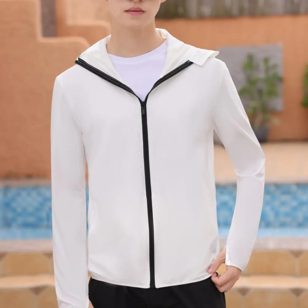 Men Summer Sunscreen Coat Detachable Hat Brim Breathable Hooded Anti-UV  Sunscreen Ice Silk Men Summer Jacket Male Clothes