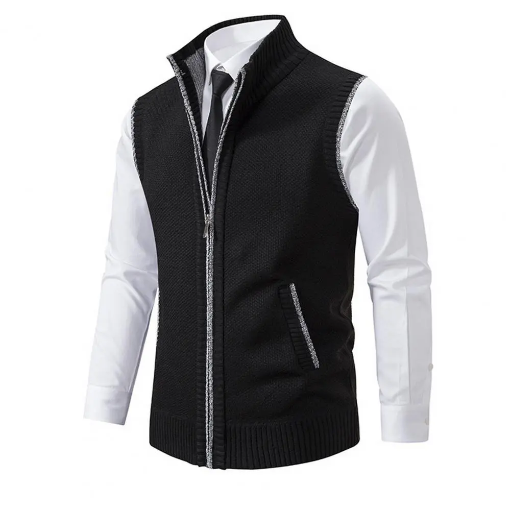 Stylish Zipper Design Sweater Vest Men Sweater Vest Stylish Men's Knitted Zipper Sweater Vest Stand Collar Sleeveless for Work