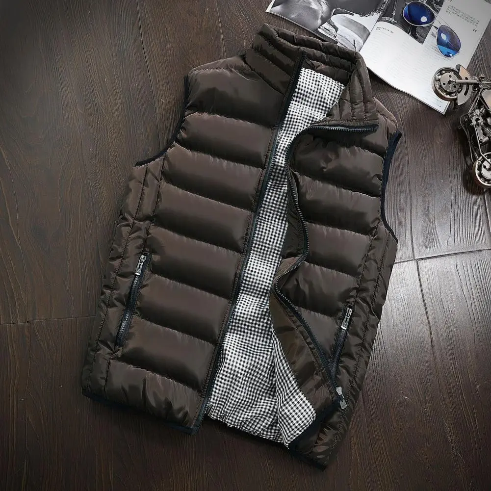 Men Vest Jacket Winter Warm Sleeveless Jackets Waterproof Stand-up Collar Zipper Coat Autumn Casual Waistcoat Male Vest Coat