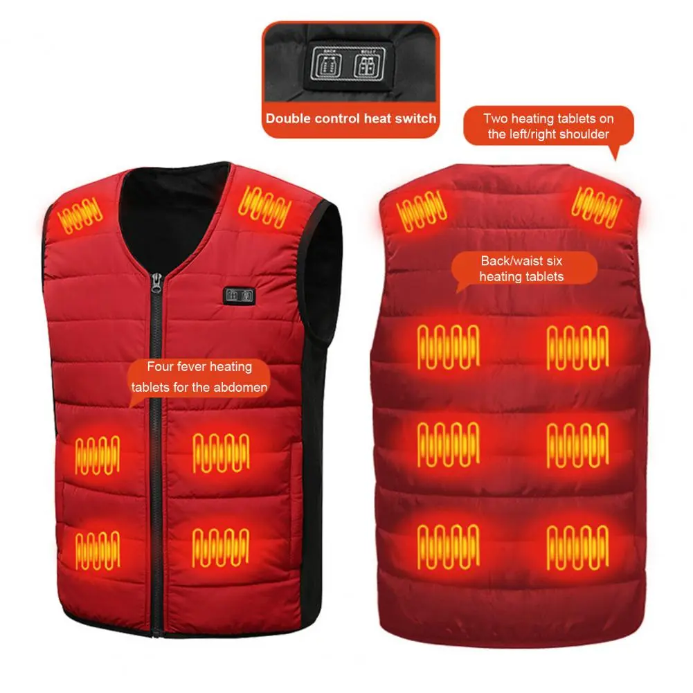Winter Men Vest Winter USB Heating Vest Coat 10/12 Heating Blocks V Neck Energy-saving Padded Windproof Waistcoat Cotton Vest