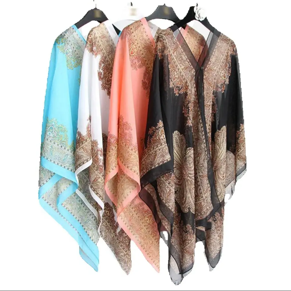 2025 Women Scarf Poncho Cashew Flower Print Multi-function Chiffon Vintage Anti-sun Bikini Cover Up Beach Bikini Cover Ups