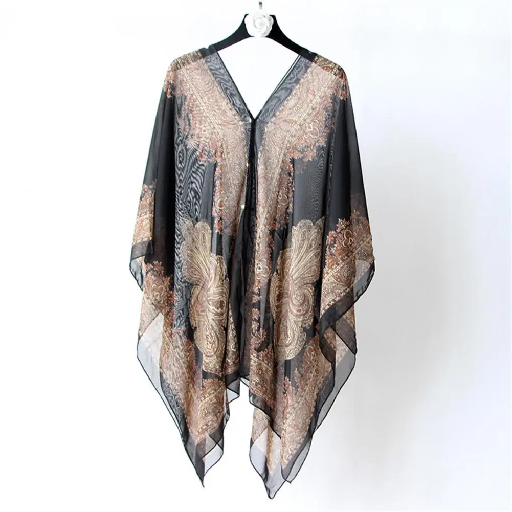 2025 Women Scarf Poncho Cashew Flower Print Multi-function Chiffon Vintage Anti-sun Bikini Cover Up Beach Bikini Cover Ups