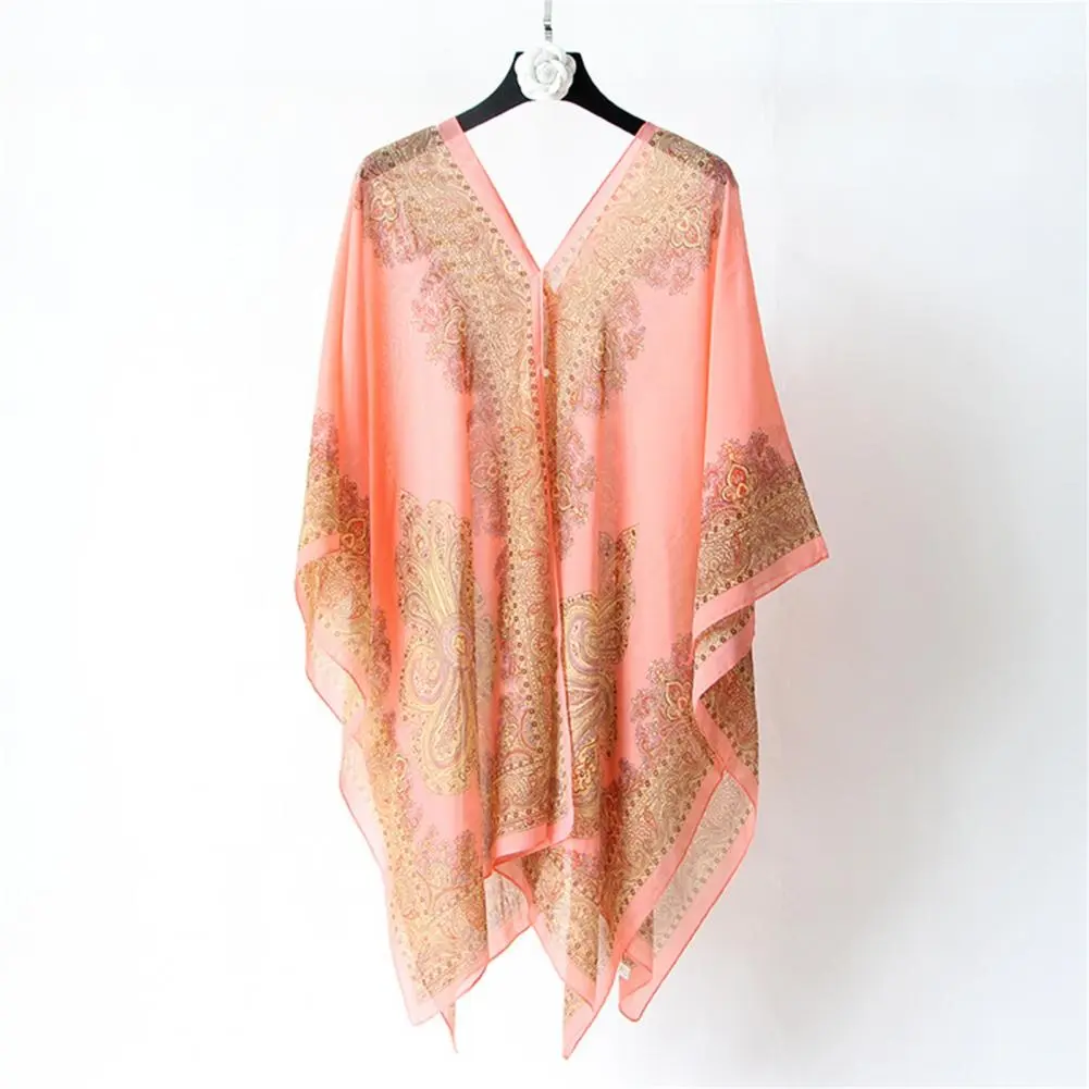 2025 Women Scarf Poncho Cashew Flower Print Multi-function Chiffon Vintage Anti-sun Bikini Cover Up Beach Bikini Cover Ups
