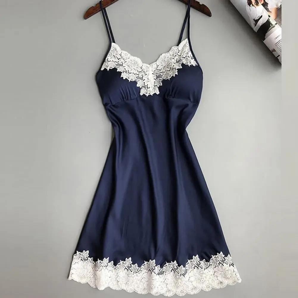 2025 Women Nightdress Contrast Colors Stain Lace Patchwork Women Nightie Sleeping Comfortable Summer Pajamas Women Nightgowns