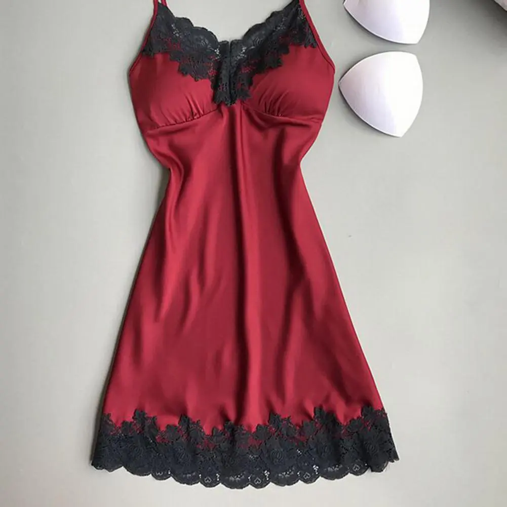 2025 Women Nightdress Contrast Colors Stain Lace Patchwork Women Nightie Sleeping Comfortable Summer Pajamas Women Nightgowns