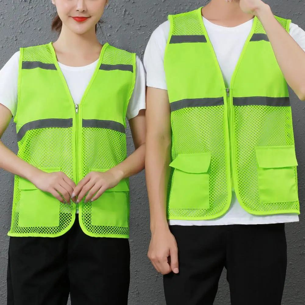 2025 Unisex Waistcoat Men's and women's summer mesh breathable safety work vest See-through Loose Fit Volunteer Work Vest
