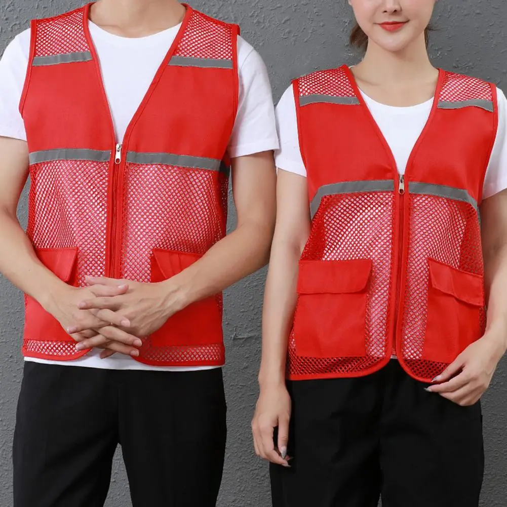 2025 Unisex Waistcoat Men's and women's summer mesh breathable safety work vest See-through Loose Fit Volunteer Work Vest