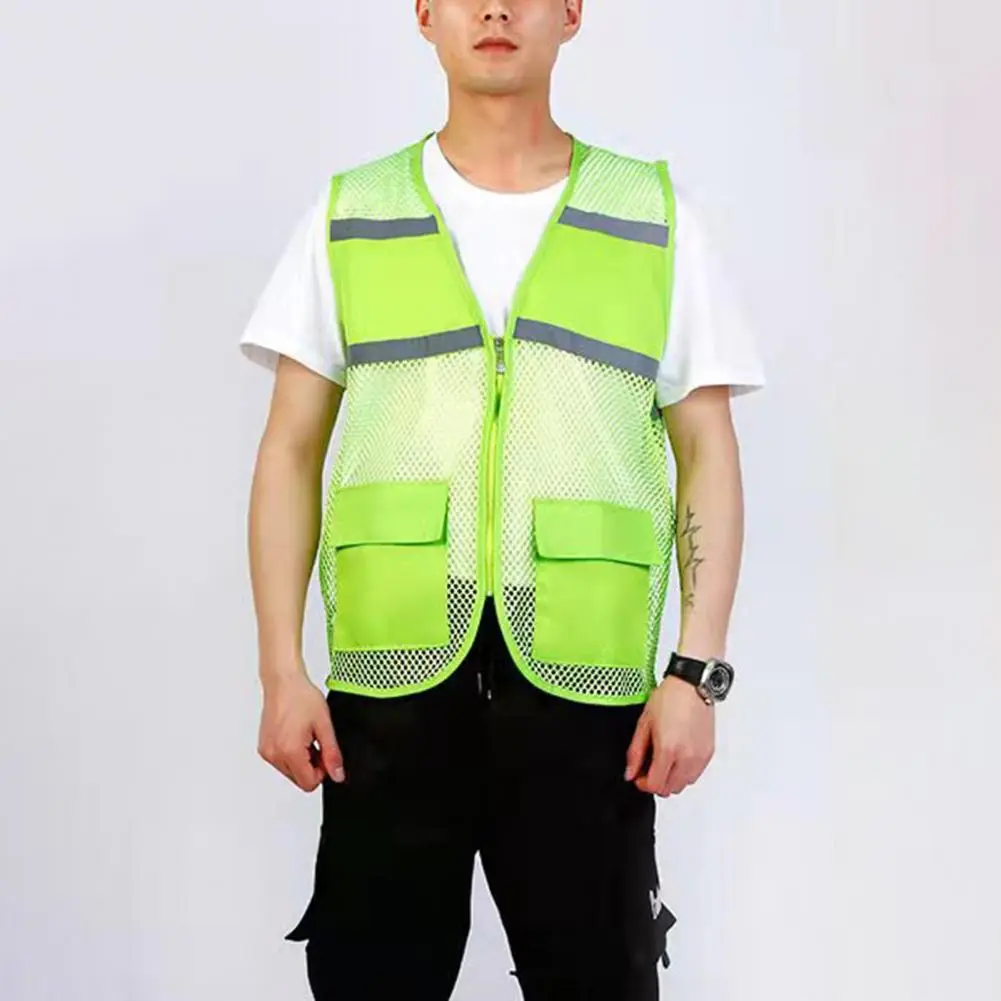 2025 Unisex Waistcoat Men's and women's summer mesh breathable safety work vest See-through Loose Fit Volunteer Work Vest