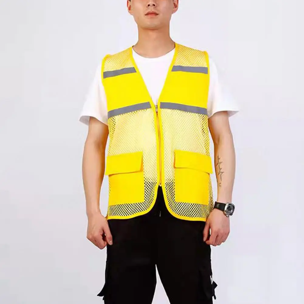 2025 Unisex Waistcoat Men's and women's summer mesh breathable safety work vest See-through Loose Fit Volunteer Work Vest