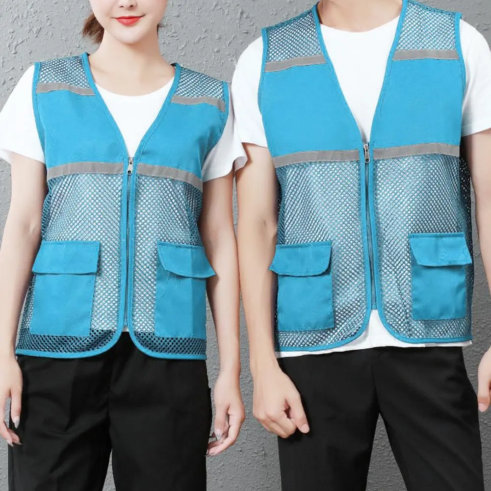 2025 Unisex Waistcoat Men's and women's summer mesh breathable safety work vest See-through Loose Fit Volunteer Work Vest