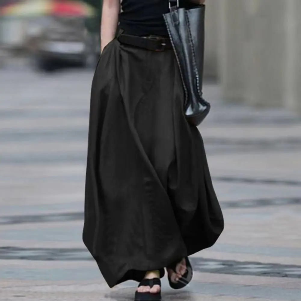 2025 Women Skirt High Waist Solid Color Cotton Blend Large Hem Pocket Maxi Skirt Streetwear Hip Hop Solid Color Skirt Long Skirt