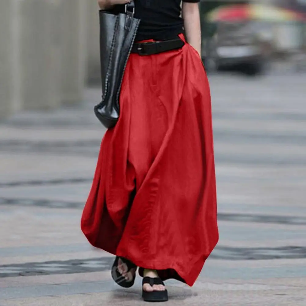 2025 Women Skirt High Waist Solid Color Cotton Blend Large Hem Pocket Maxi Skirt Streetwear Hip Hop Solid Color Skirt Long Skirt