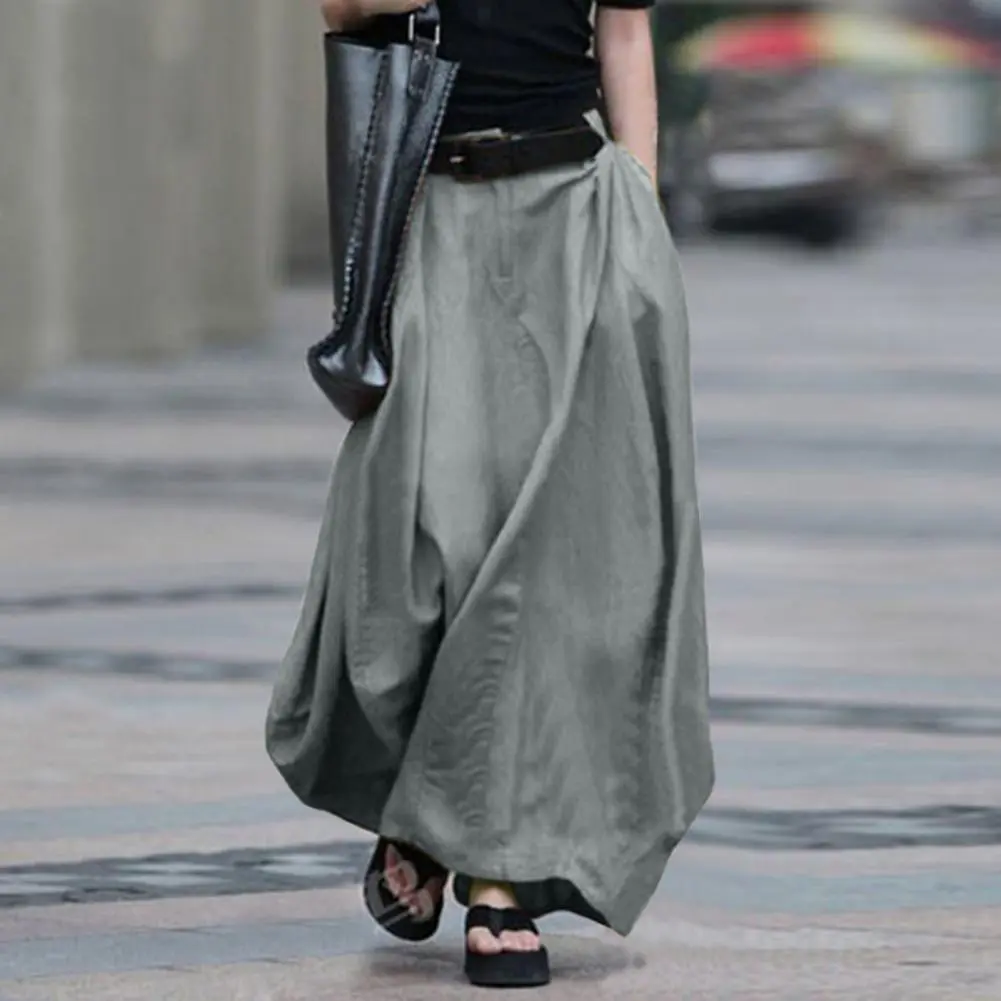 2025 Women Skirt High Waist Solid Color Cotton Blend Large Hem Pocket Maxi Skirt Streetwear Hip Hop Solid Color Skirt Long Skirt