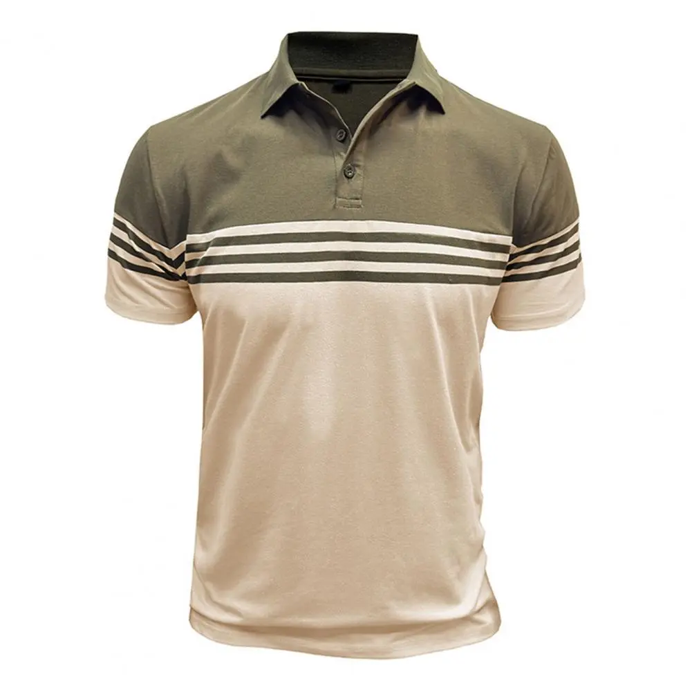 2025 Men's Striped Tee Shirt Short Sleeve Lapel T-Shirt Breathable Cotton Casual Lapel Collar Breathable Shirt Button-down Tees