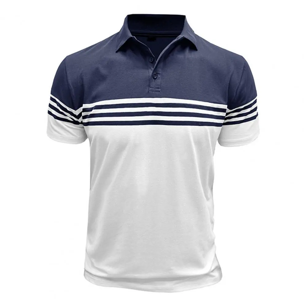 2025 Men's Striped Tee Shirt Short Sleeve Lapel T-Shirt Breathable Cotton Casual Lapel Collar Breathable Shirt Button-down Tees