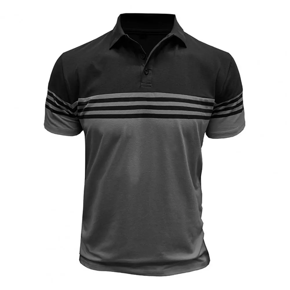 2025 Men's Striped Tee Shirt Short Sleeve Lapel T-Shirt Breathable Cotton Casual Lapel Collar Breathable Shirt Button-down Tees