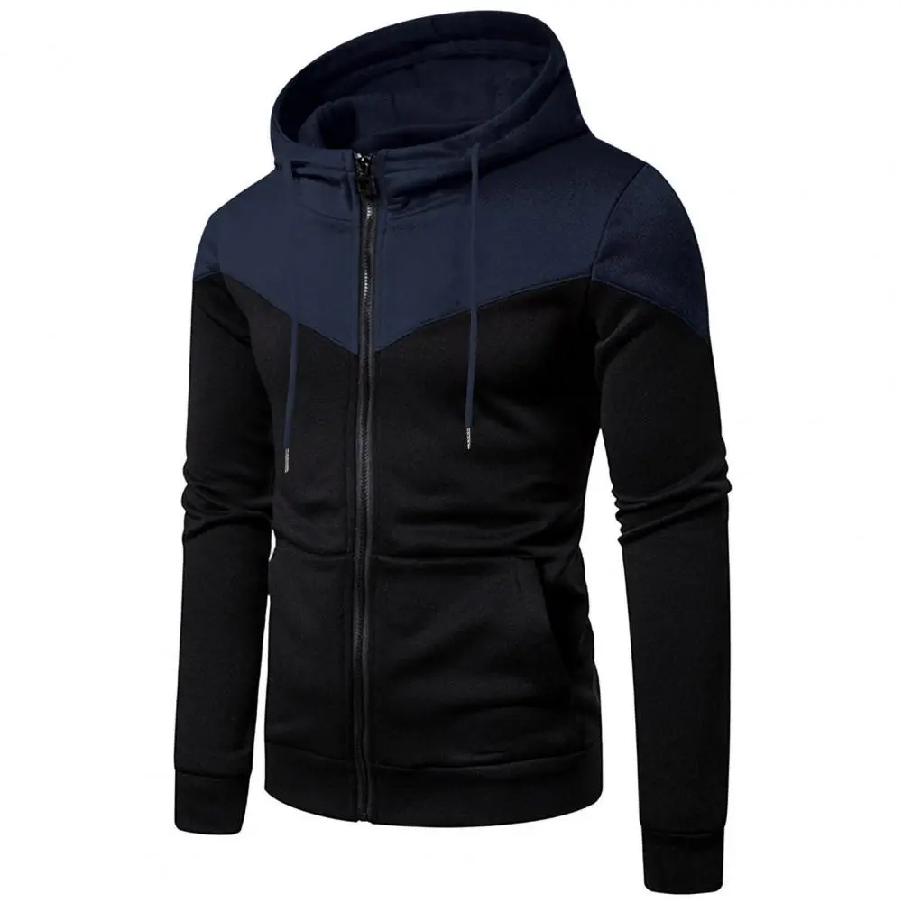 Men Hoodie Coat Men Sweatshirt Coat Contrast Color Hooded Sweatshirt Coat Men's Winter Jacket with Zipper Placket Long Sleeve
