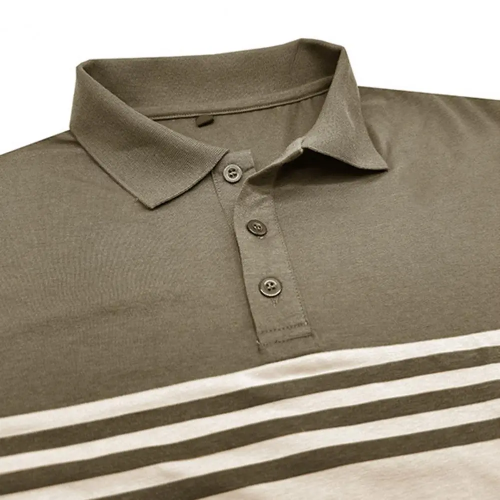 2025 Men's Striped Tee Shirt Short Sleeve Lapel T-Shirt Breathable Cotton Casual Lapel Collar Breathable Shirt Button-down Tees
