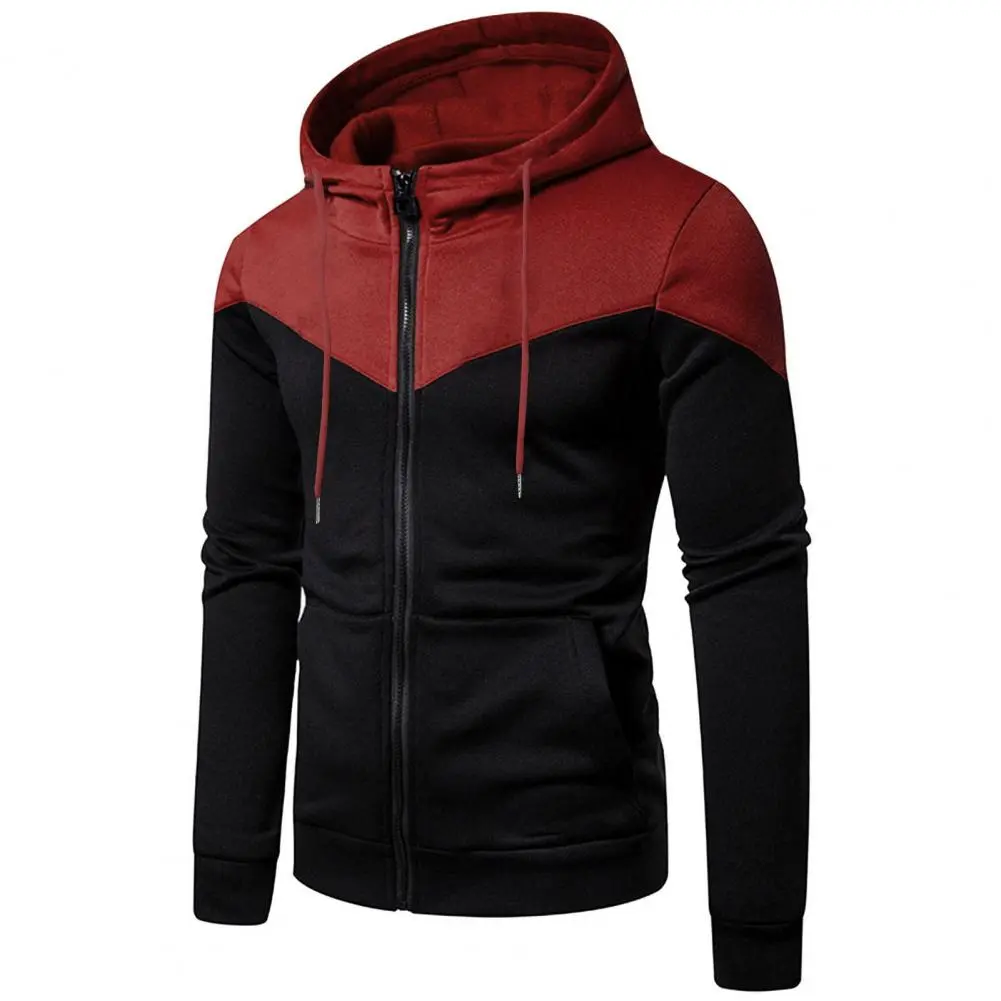 Men Hoodie Coat Men Sweatshirt Coat Contrast Color Hooded Sweatshirt Coat Men's Winter Jacket with Zipper Placket Long Sleeve
