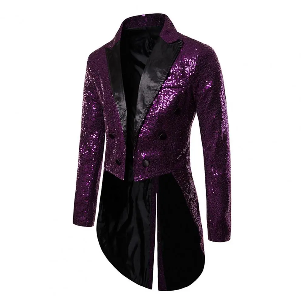 Party Sequin Sparkly Sequin Coat Men Shiny Sequin Glitter Jacket Stand Collar Split Hem Nightclub Prom Suit Coat