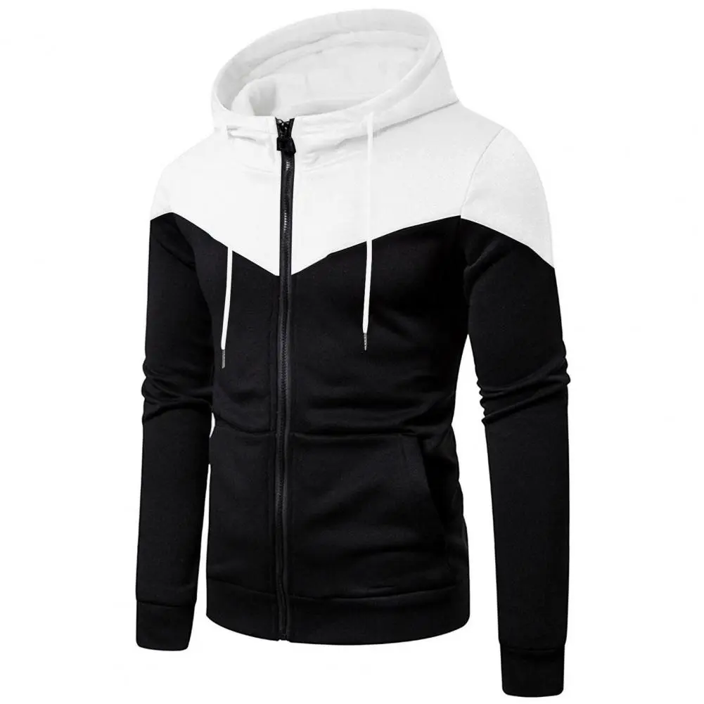 Men Hoodie Coat Men Sweatshirt Coat Contrast Color Hooded Sweatshirt Coat Men's Winter Jacket with Zipper Placket Long Sleeve