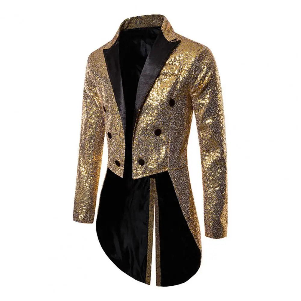 Party Sequin Sparkly Sequin Coat Men Shiny Sequin Glitter Jacket Stand Collar Split Hem Nightclub Prom Suit Coat