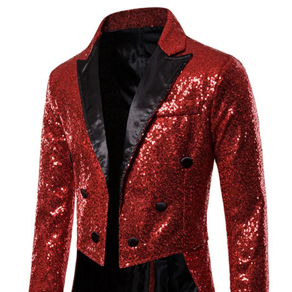Party Sequin Sparkly Sequin Coat Men Shiny Sequin Glitter Jacket Stand Collar Split Hem Nightclub Prom Suit Coat