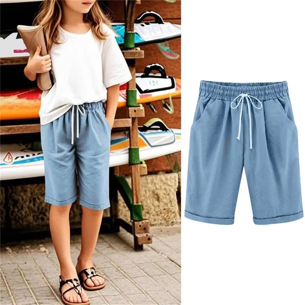 2025 fashion Girl Shorts Wide-leg Girl Shorts Stylish Girl Summer Shorts with Elastic Waist Drawstring Loose Fit Wide for A