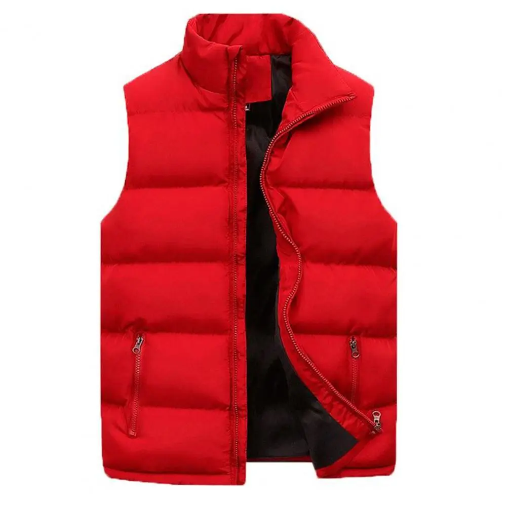 Men Vest Jacket Solid Color Stand Collar Sleeveless Jacket Coat Cotton Padded Thicken Men Vest Cold Proof Color Warm Waistcoat