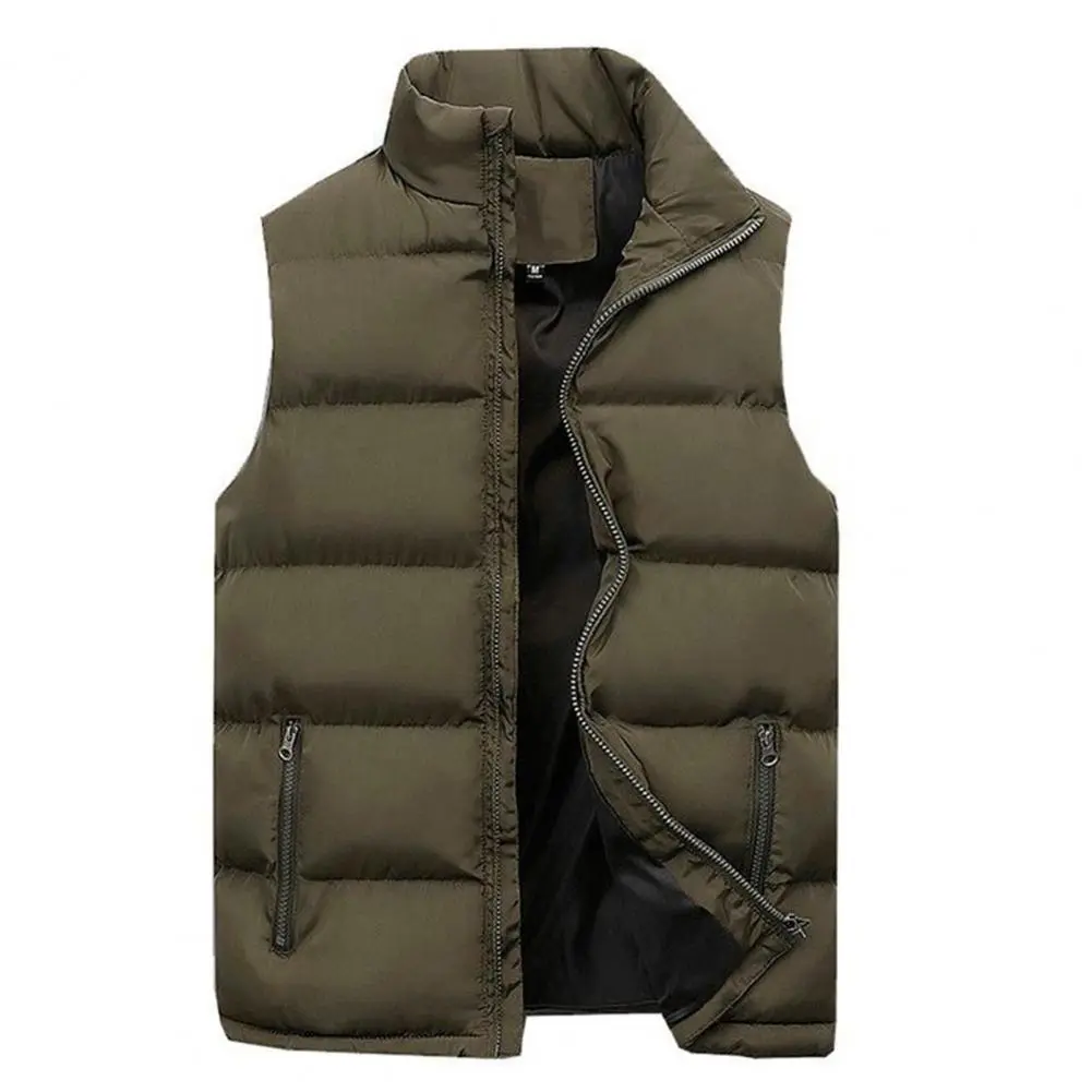 Men Vest Jacket Solid Color Stand Collar Sleeveless Jacket Coat Cotton Padded Thicken Men Vest Cold Proof Color Warm Waistcoat