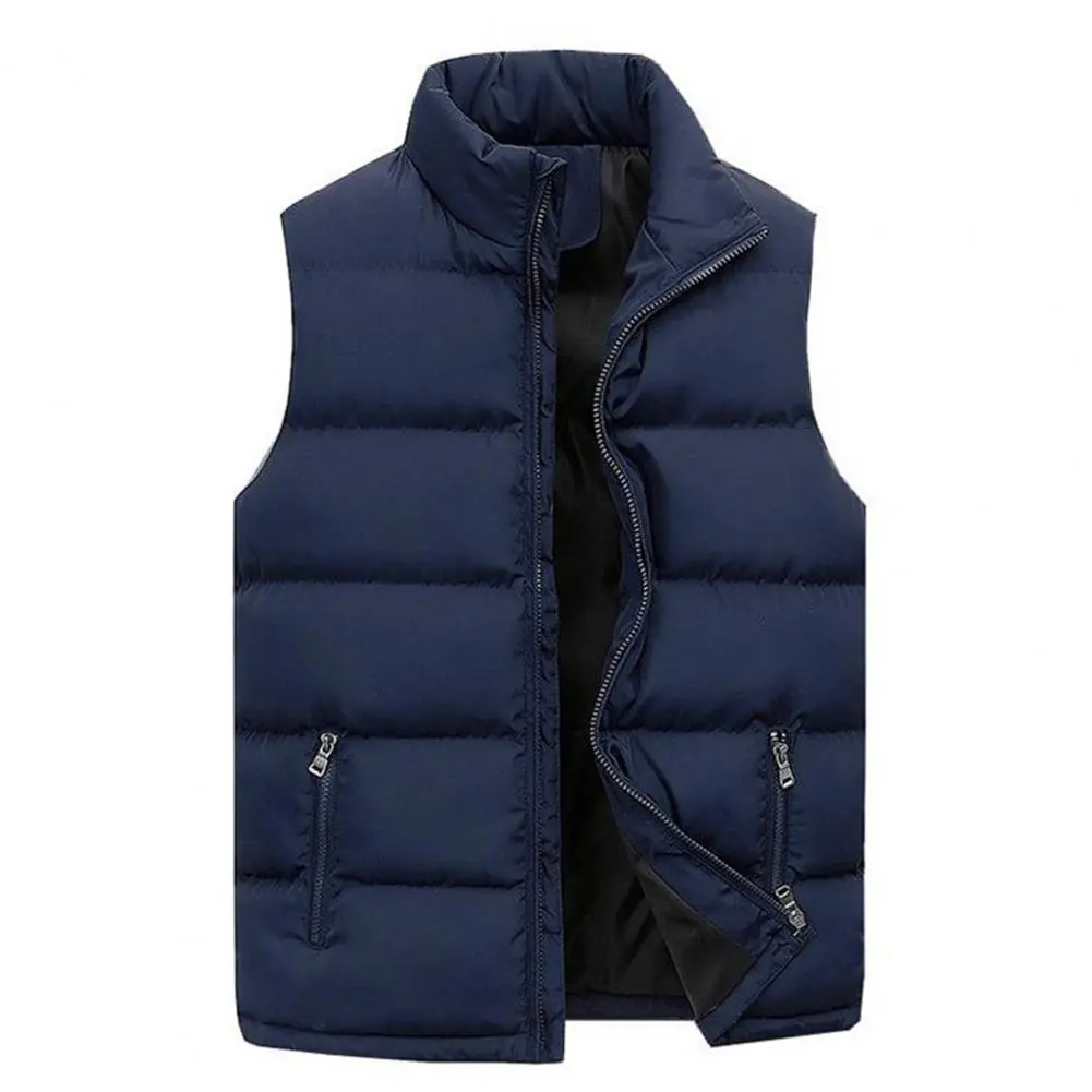 Men Vest Jacket Solid Color Stand Collar Sleeveless Jacket Coat Cotton Padded Thicken Men Vest Cold Proof Color Warm Waistcoat