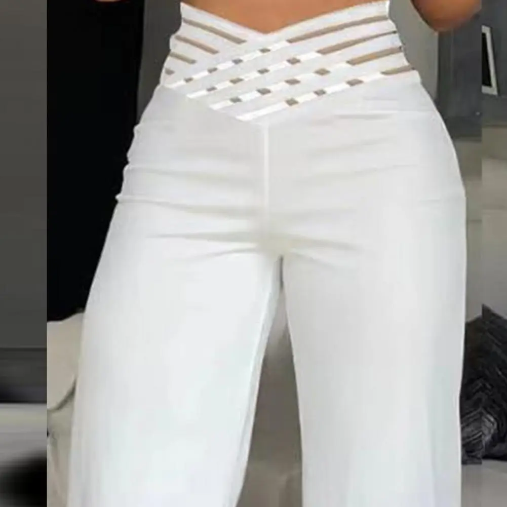 2025 Women Flared Pants Hollow Wide Waistband Long Pants High Waist Solid Color Wide Leg Flared Trousers Yoga Sport Gym Pants