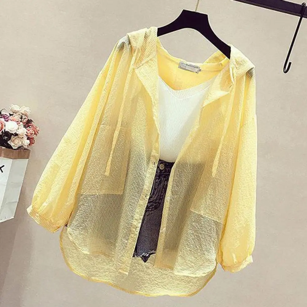 Summer Sunscreen Shirt Elegant Perspective Thin Chiffon Blouse Korean Harajuku See Through Loose Top Casual Women's Shirt