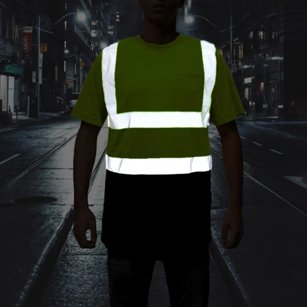 Men Casual Shirt Reflective ANSI/ISEA 107-2020 Work Tee O-Neck Short Sleeve High Visibility T-Shirt Mesh Panels Safety Shirt