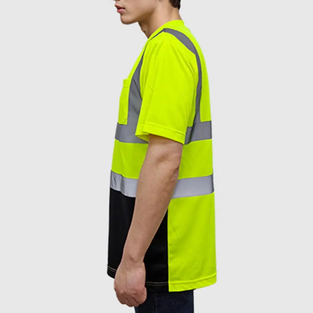 Men Casual Shirt Reflective ANSI/ISEA 107-2020 Work Tee O-Neck Short Sleeve High Visibility T-Shirt Mesh Panels Safety Shirt