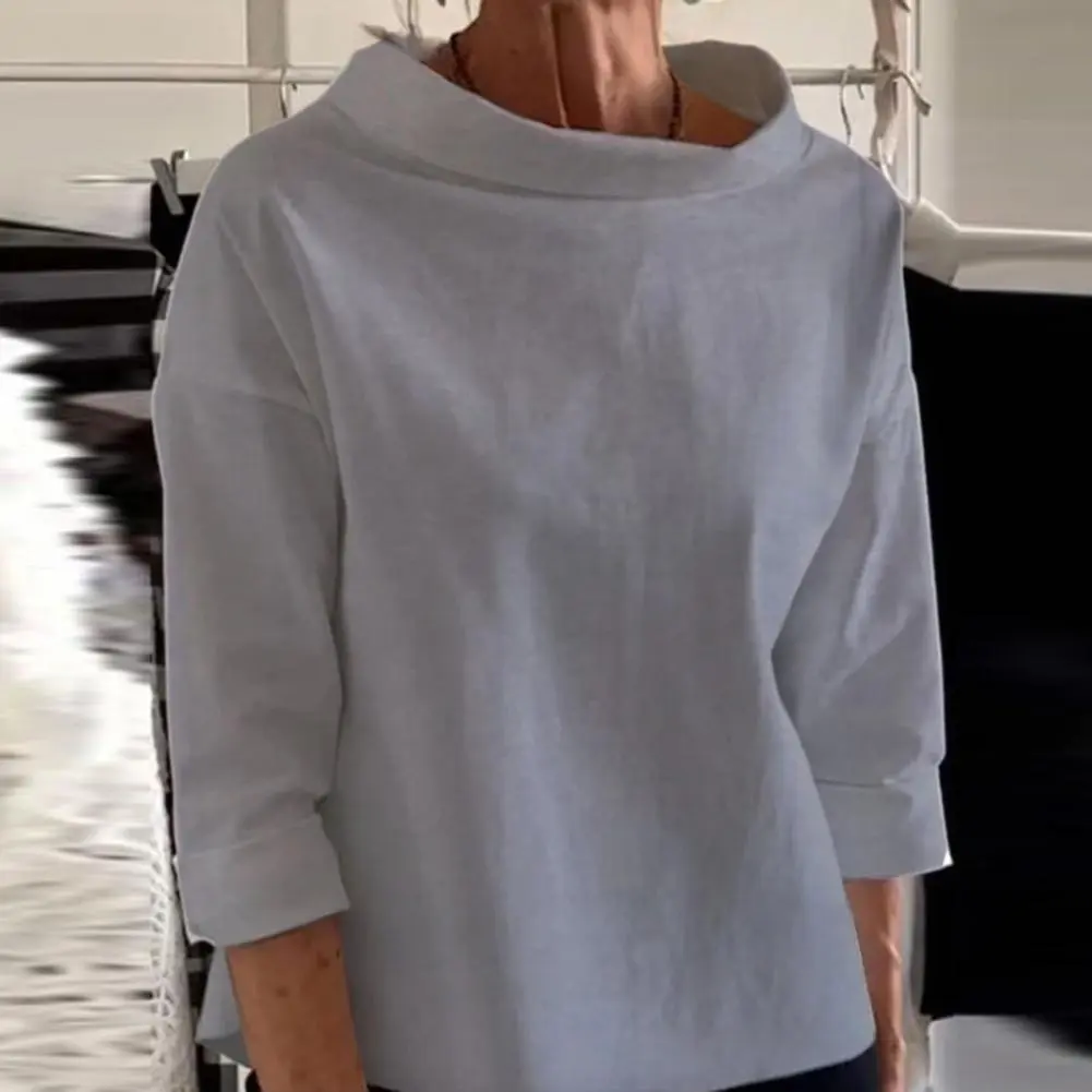 Women Spring Autumn Solid Color Sweatshirt Half High Collar Long Sleeve Loose Fit Tee Shirt Casual Hoodies Streetwear