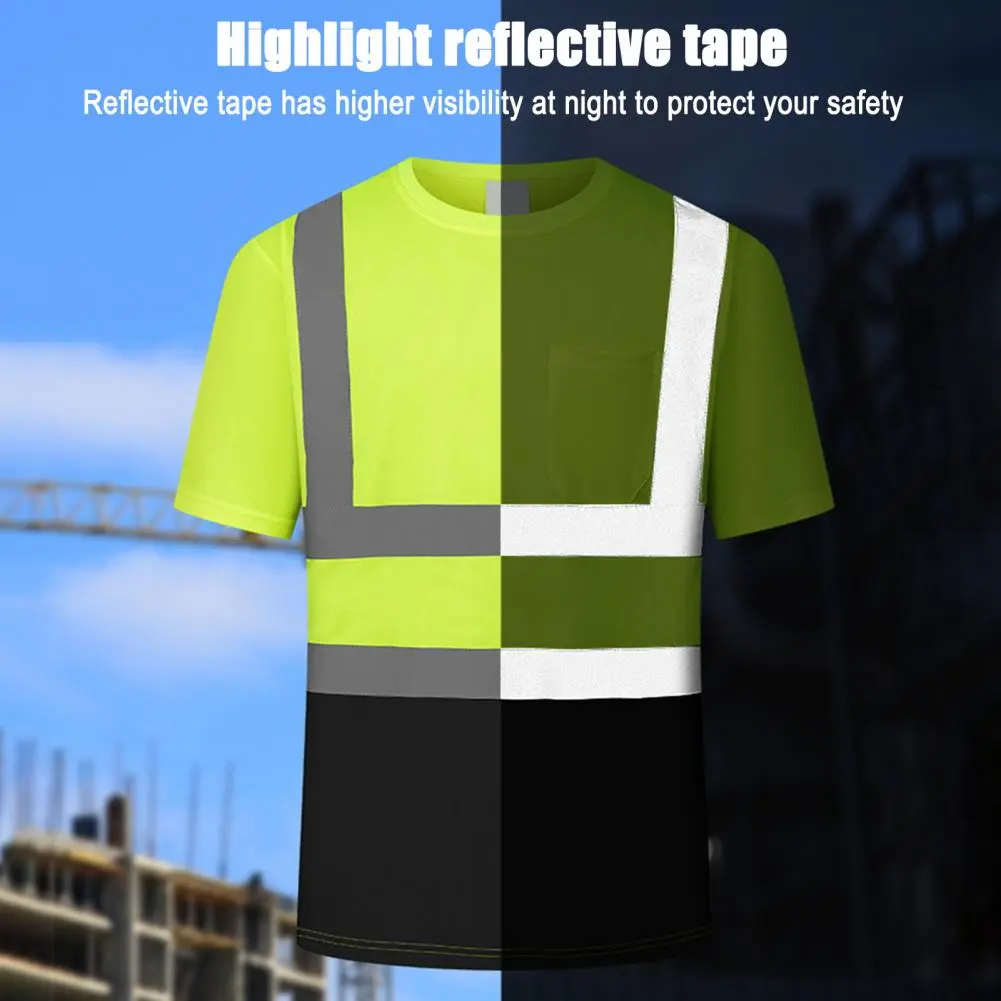 Men Casual Shirt Reflective ANSI/ISEA 107-2020 Work Tee O-Neck Short Sleeve High Visibility T-Shirt Mesh Panels Safety Shirt