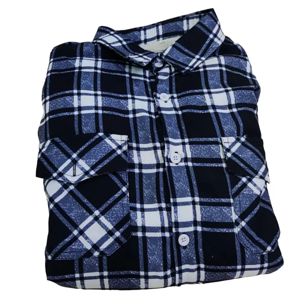 Men Plaid Jacket Soft Plush Chest Pocket Men Winter Coat shirt type Winter Outerwear Color-blocking Thickened Men Winter Jacket