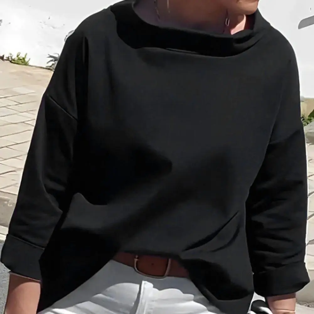 Women Spring Autumn Solid Color Sweatshirt Half High Collar Long Sleeve Loose Fit Tee Shirt Casual Hoodies Streetwear