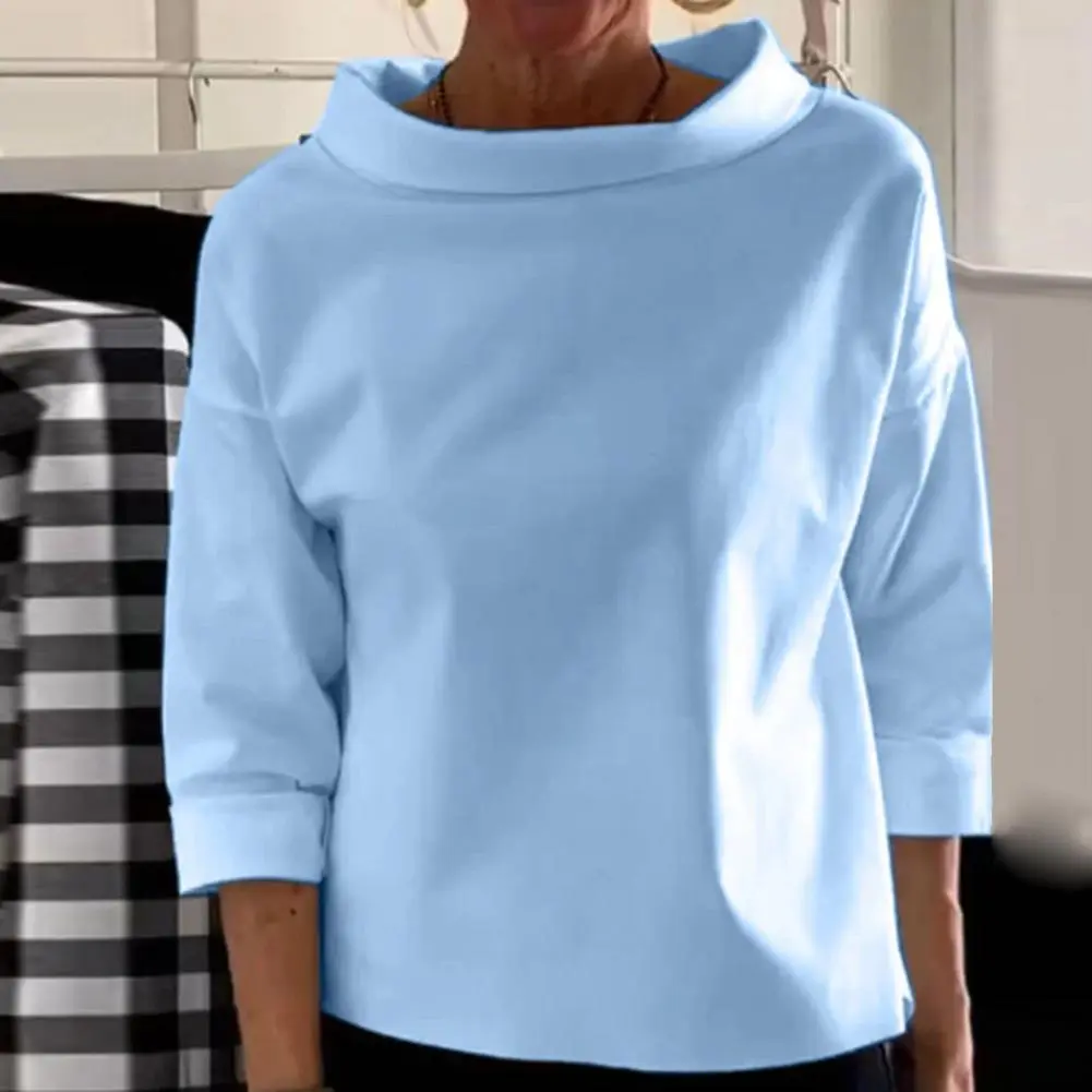 Women Spring Autumn Solid Color Sweatshirt Half High Collar Long Sleeve Loose Fit Tee Shirt Casual Hoodies Streetwear