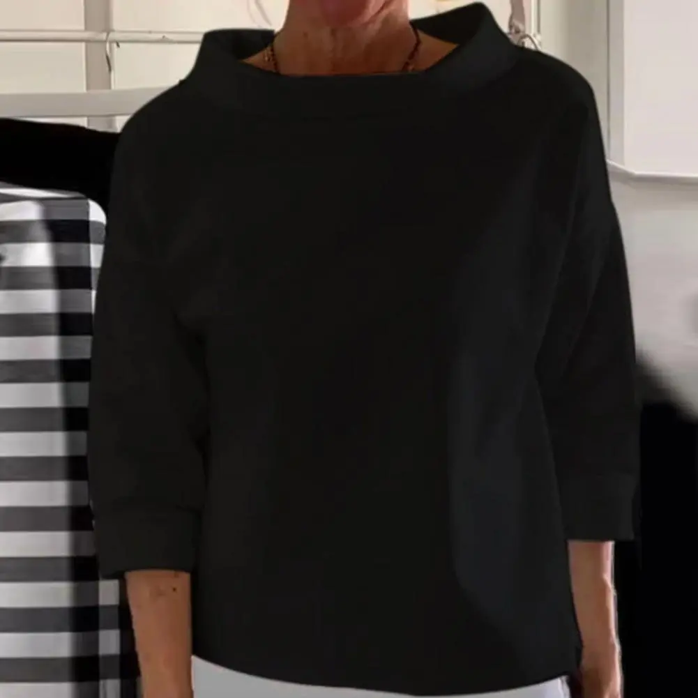 Women Spring Autumn Solid Color Sweatshirt Half High Collar Long Sleeve Loose Fit Tee Shirt Casual Hoodies Streetwear