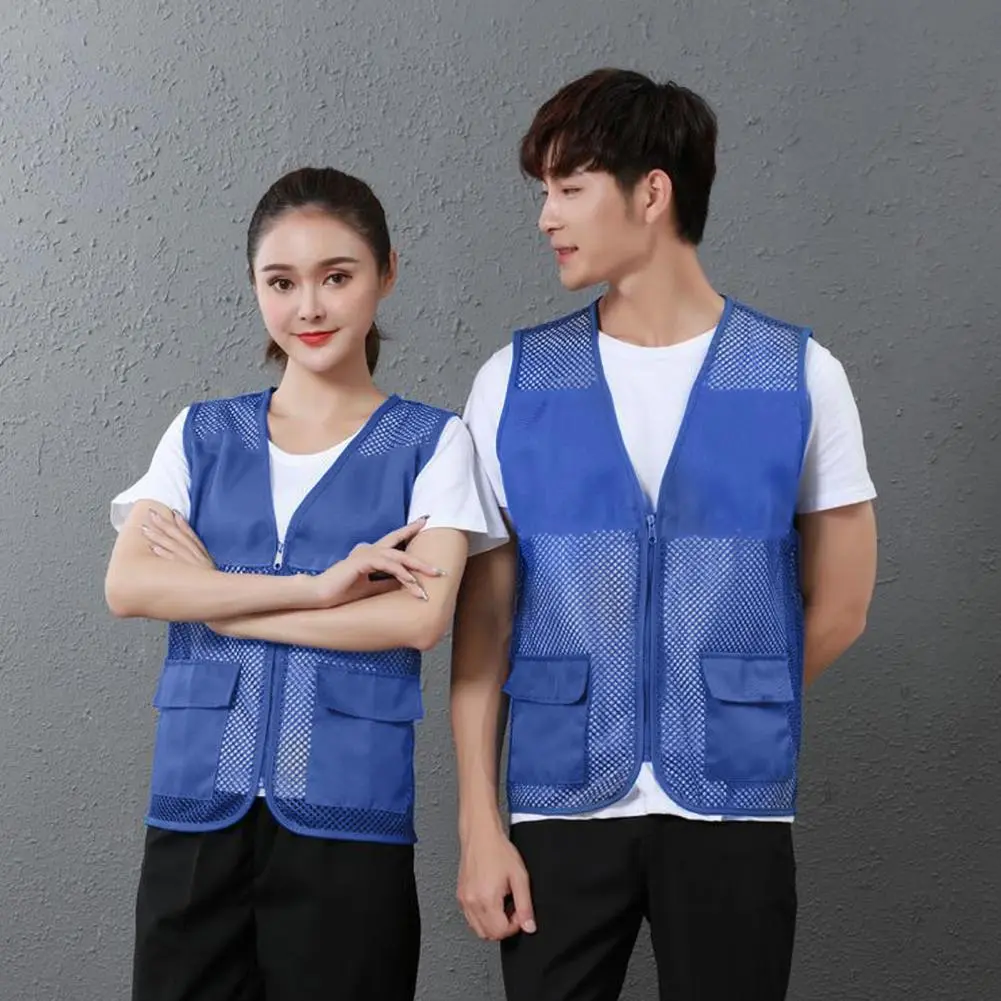 2025 Fishing Vest Unisex Waistcoat Hollow Out Zipper Placket Double Pockets V-neck Work Vest Volunteer Bright Color Waistcoat