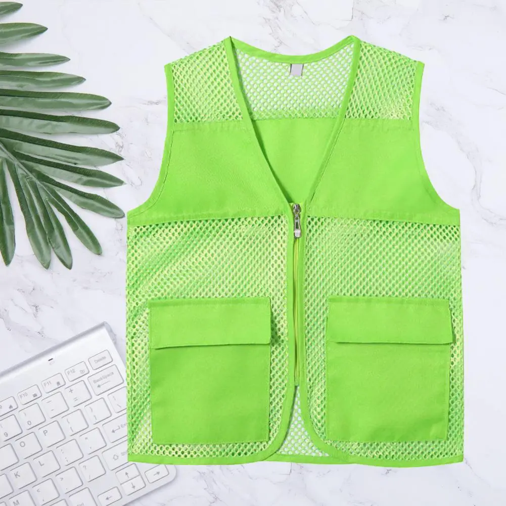2025 Fishing Vest Unisex Waistcoat Hollow Out Zipper Placket Double Pockets V-neck Work Vest Volunteer Bright Color Waistcoat