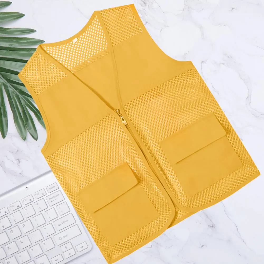 2025 Fishing Vest Unisex Waistcoat Hollow Out Zipper Placket Double Pockets V-neck Work Vest Volunteer Bright Color Waistcoat