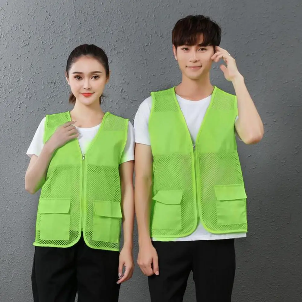 2025 Fishing Vest Unisex Waistcoat Hollow Out Zipper Placket Double Pockets V-neck Work Vest Volunteer Bright Color Waistcoat