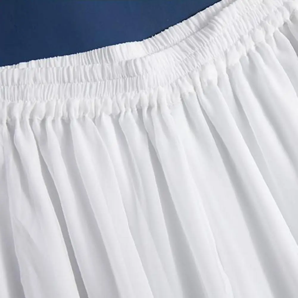2025 Women Pants Elastic Waist Solid Color Wide Leg Pants Double Layers Loose Pleated Plus Size Lady Culottes Female Culottes