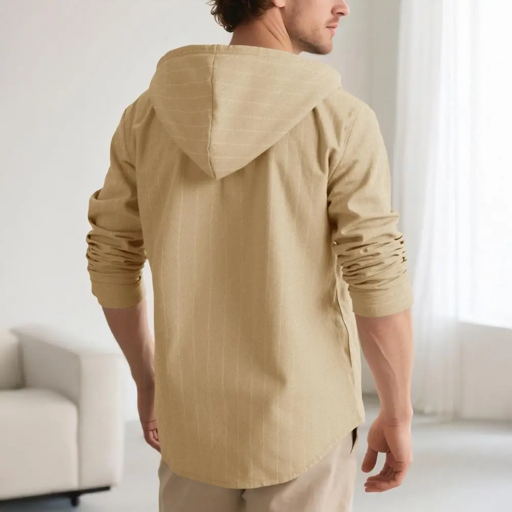 Men Linen Shirt Stylish Men Shirt 2025 Striped Hooded Linen Shirt Casual Long Sleeve Button Down for Fall Vacation Street Wear
