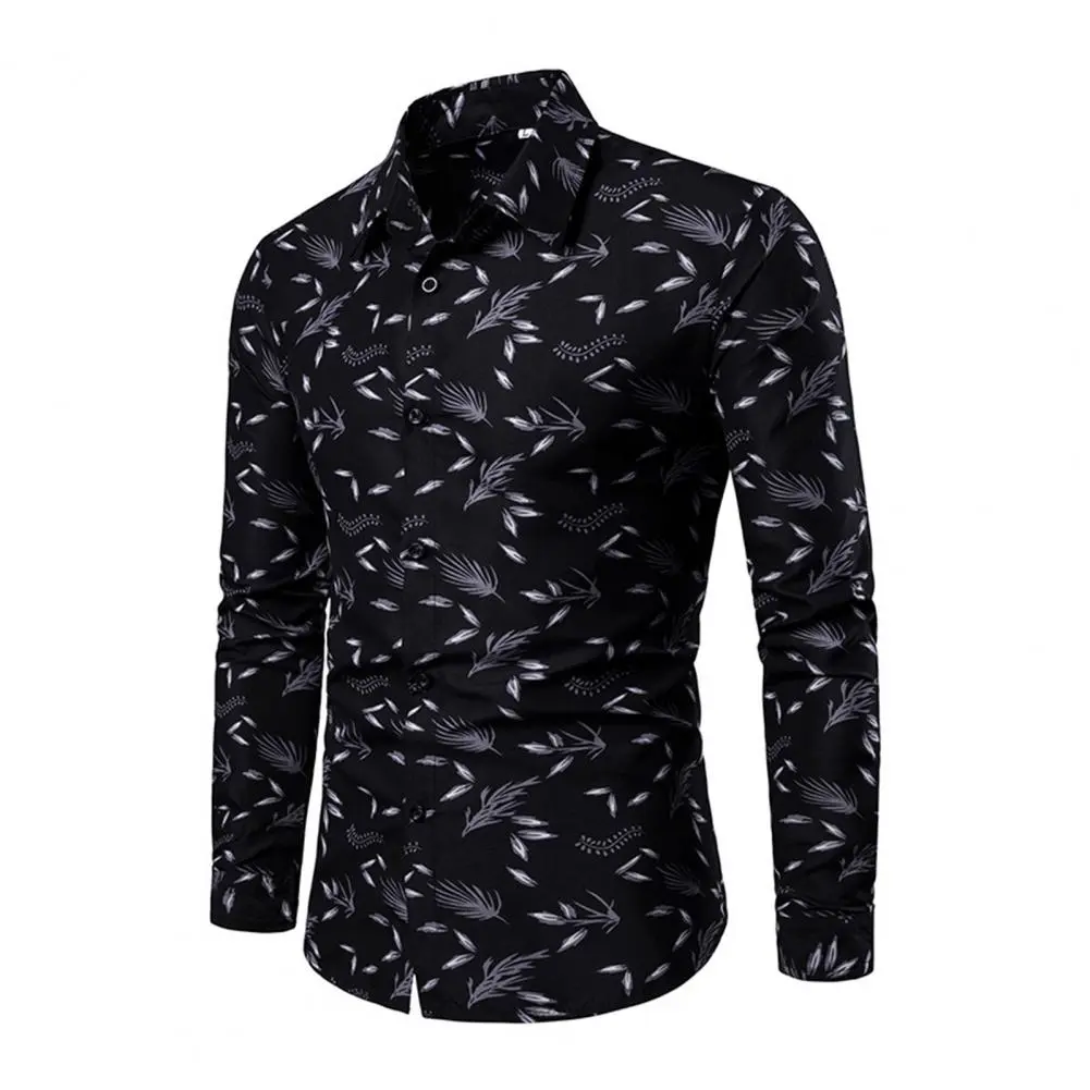 Luxury Men Shirt Leaf Print Single-breasted Buttones Shirt Men Formal Party Business Shirt High End Good Quality Social Shirts
