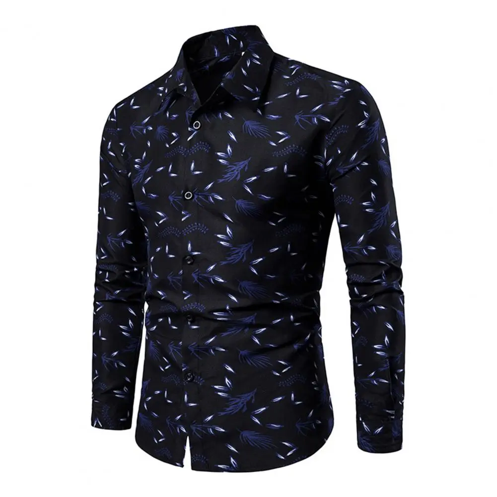 Luxury Men Shirt Leaf Print Single-breasted Buttones Shirt Men Formal Party Business Shirt High End Good Quality Social Shirts