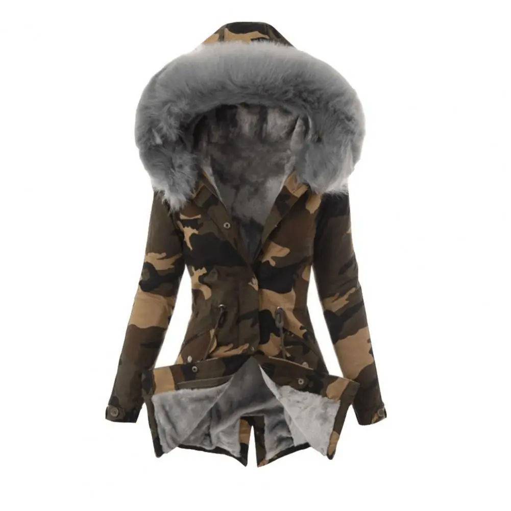 Padded Puff Jacket Winter Thicken Warm Women Parkas Waist Drawstring Plush Hooded Fleece Lined Overcoat Female Hoodie Parkas